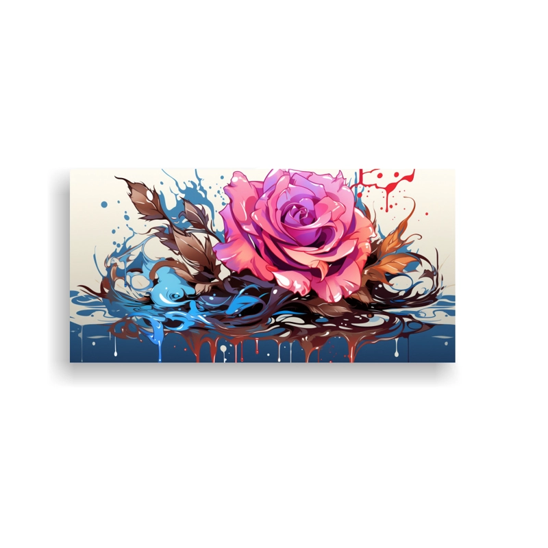 LIENZO PARA DORMITORIO: ARTE DE PARED ABSTRACTO CON LOGO CIAN OSCURO Y ROSA DERRETIDO. 140X70CM - 1