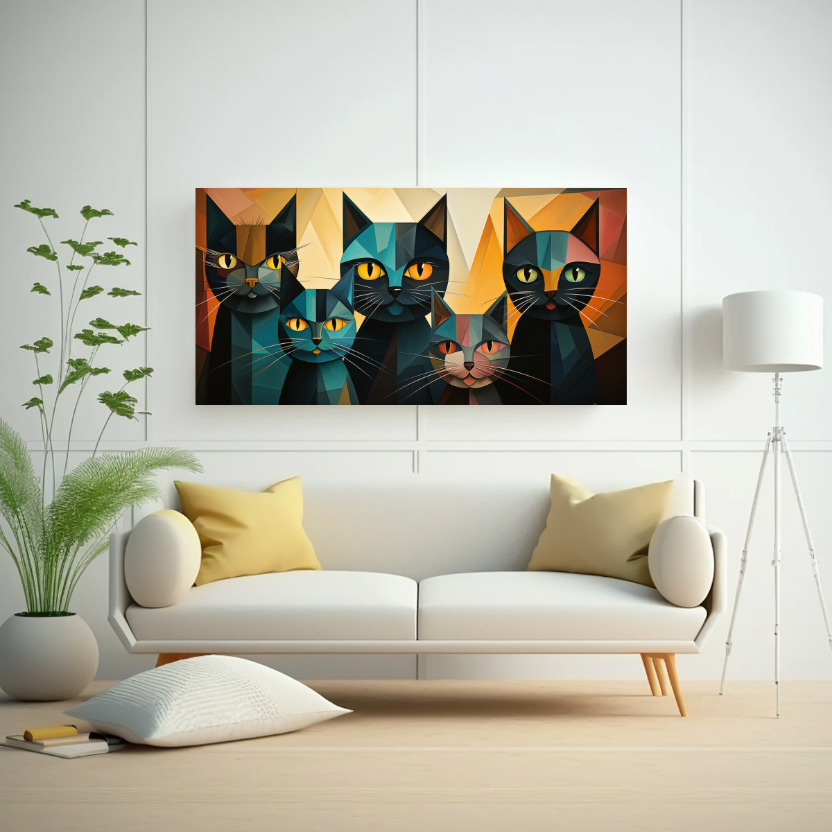 RETRATO DE GRUPO DE GATOS DE COLORES CON PINTURAS 120X60 CM - 2