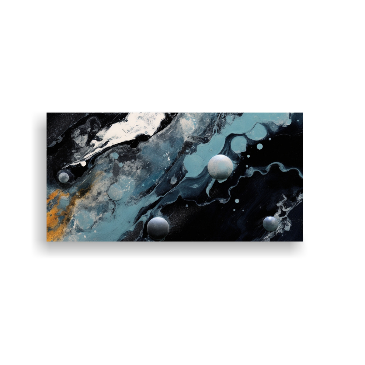 PINTURAS ABSTRACTAS DE MÁRMOL NEGRO, DORADO Y 140X70 CM - 1