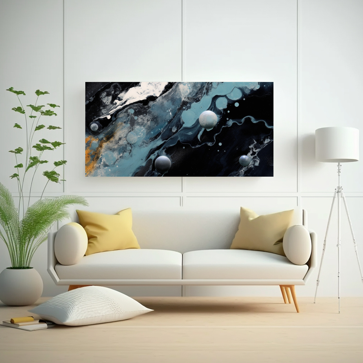 PINTURAS ABSTRACTAS DE MÁRMOL NEGRO, DORADO Y 140X70 CM - 2