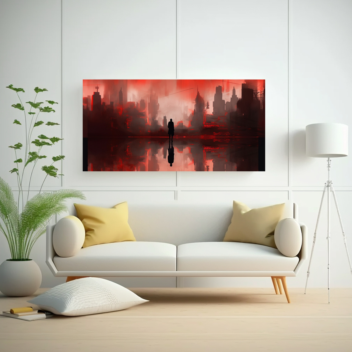 PINTURA DE SILUETAS NOCTURNAS DE GRAN CIUDAD 140X70 CM - 2