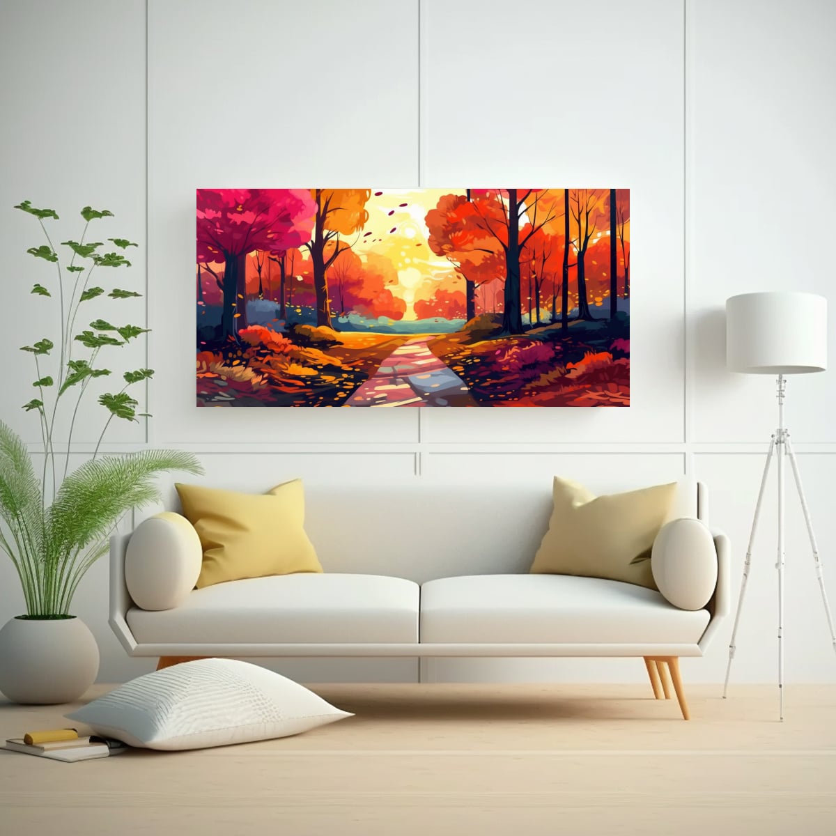 PAISAJE OTOÑAL FORESTAL EN LIENZO: CAMINO 140X70 CM - 2