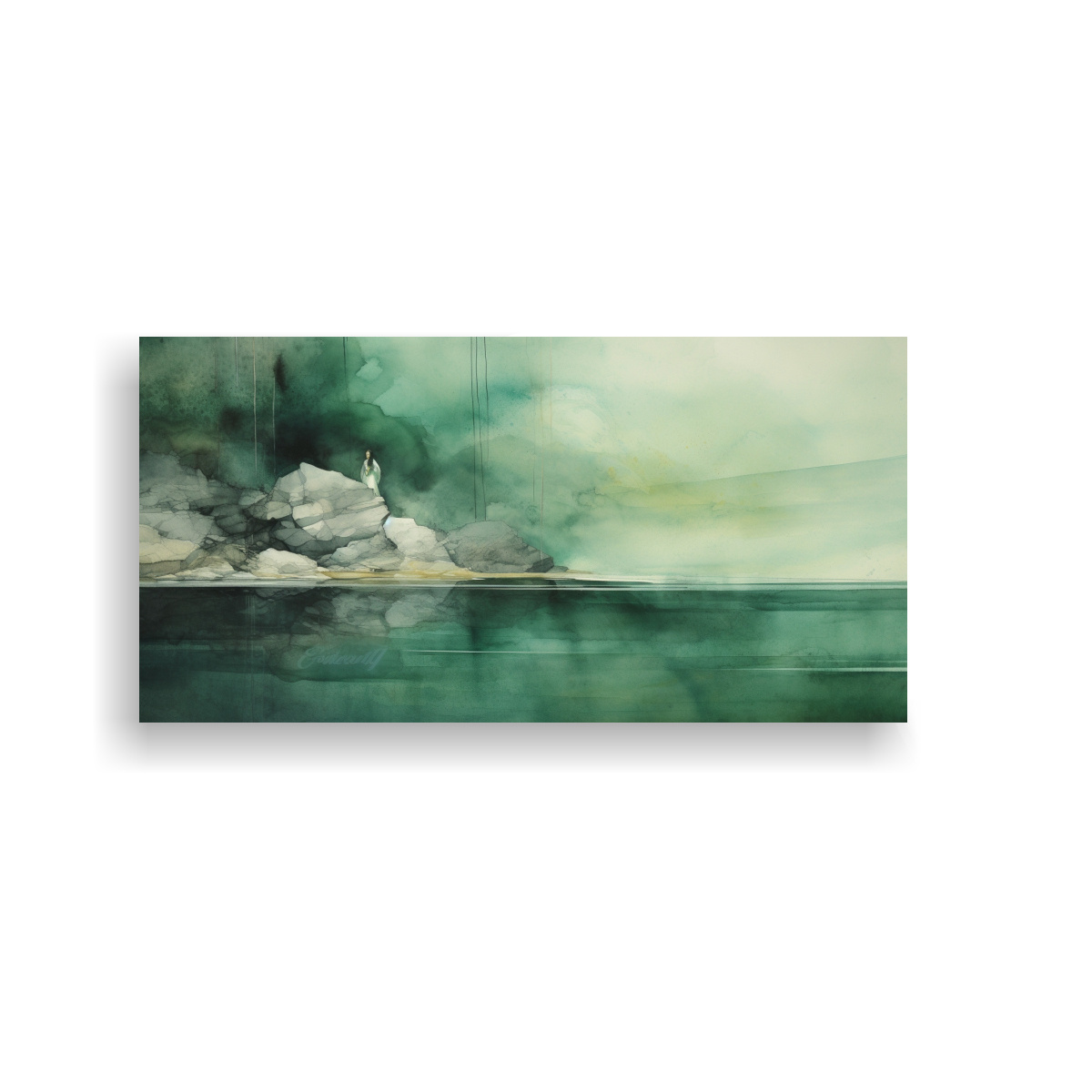 PINTURA LIENZO TEMA STREET ART CON ACUARELA VERDE 80X40 CM - 1