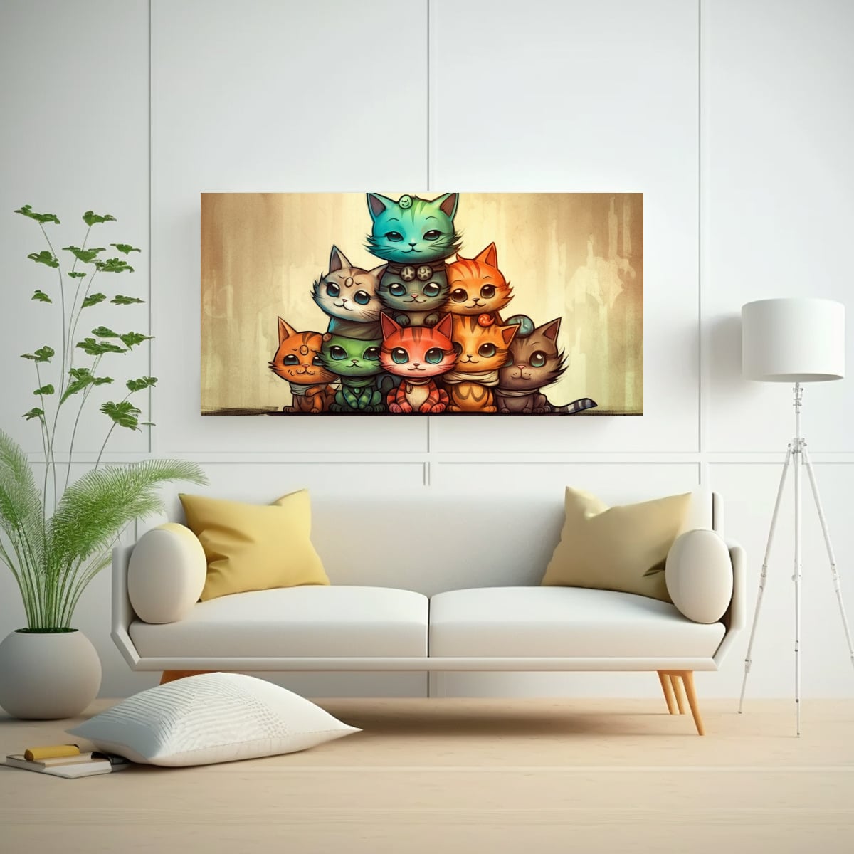 CUADRO DECORATIVO GATITOS EN UNA PILA MIRANDO 140X70 CM - 2