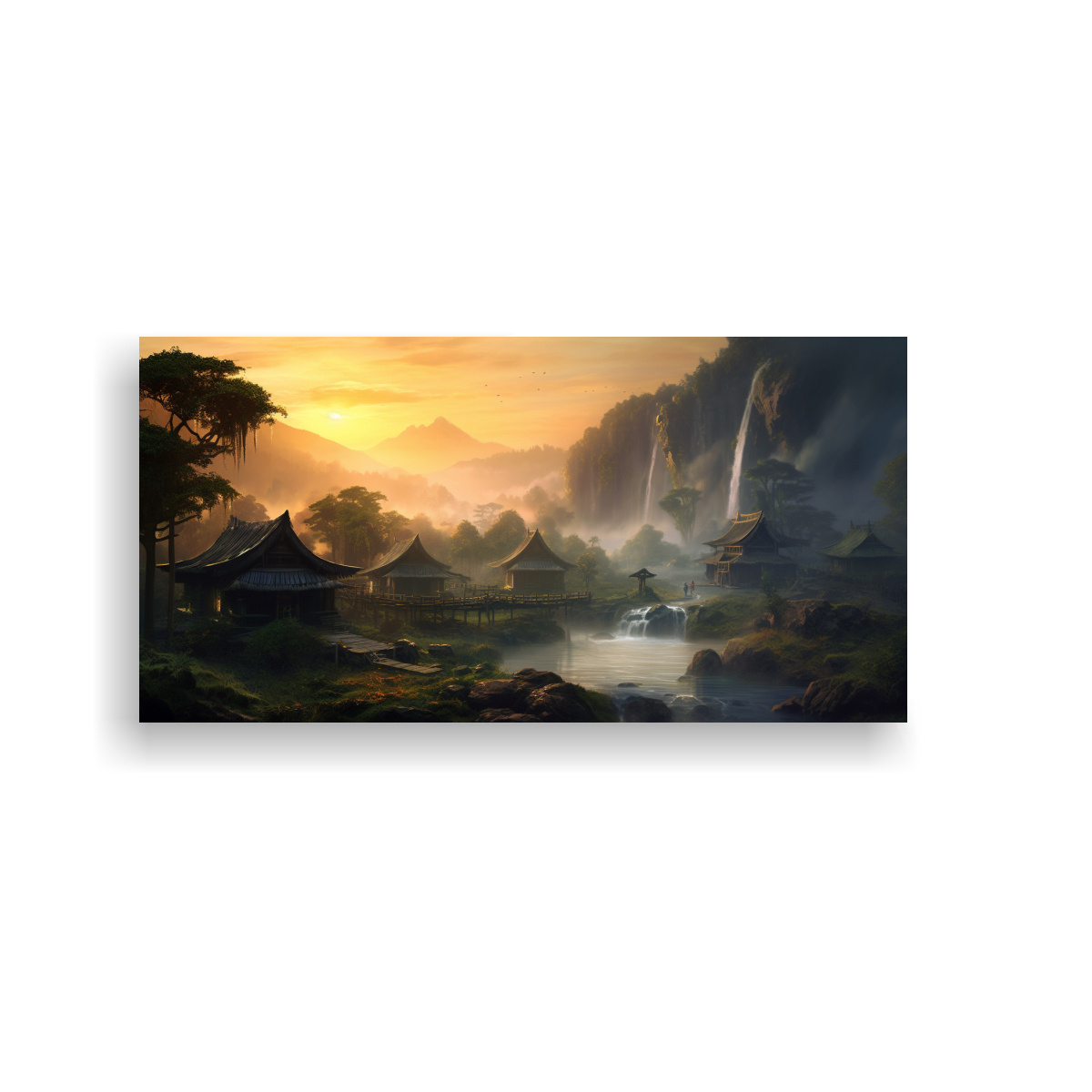 CUADRO DE DECORACIÓN MONTAÑA CASCADA EN SELVA 80X40 CM - 1