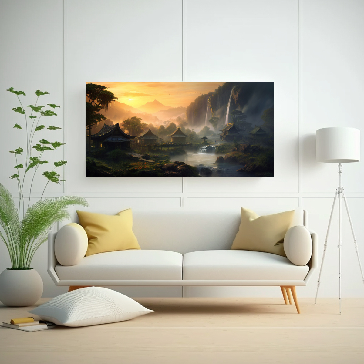 CUADRO DE DECORACIÓN MONTAÑA CASCADA EN SELVA 80X40 CM - 2