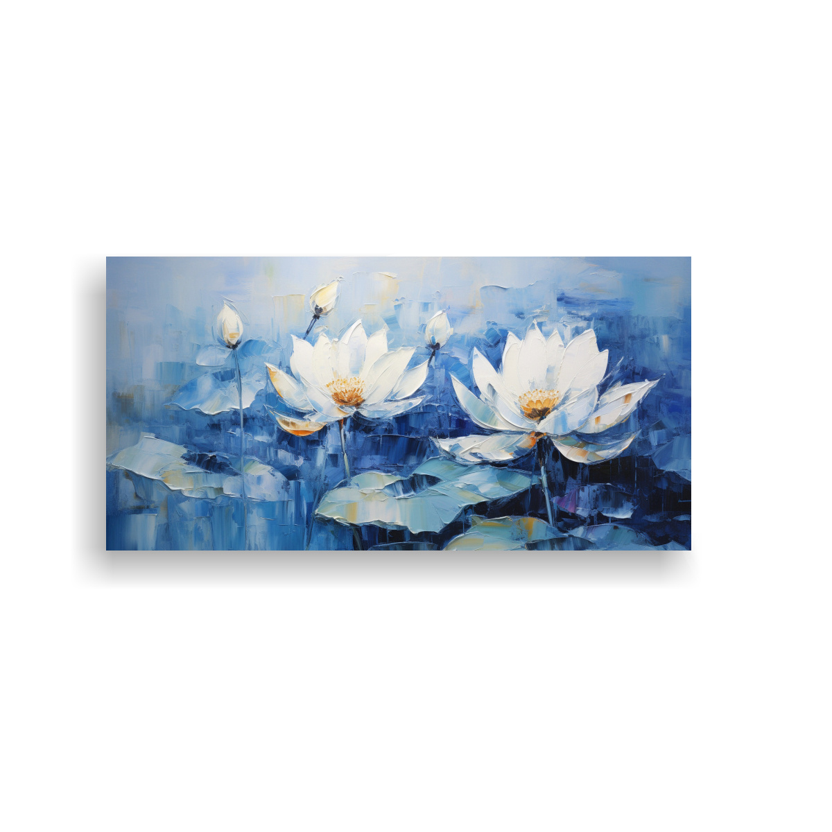 PINTURA AZUL DE LOTO EN LIENZO ESTILO BOHEMIO: 100X50 CM - 1