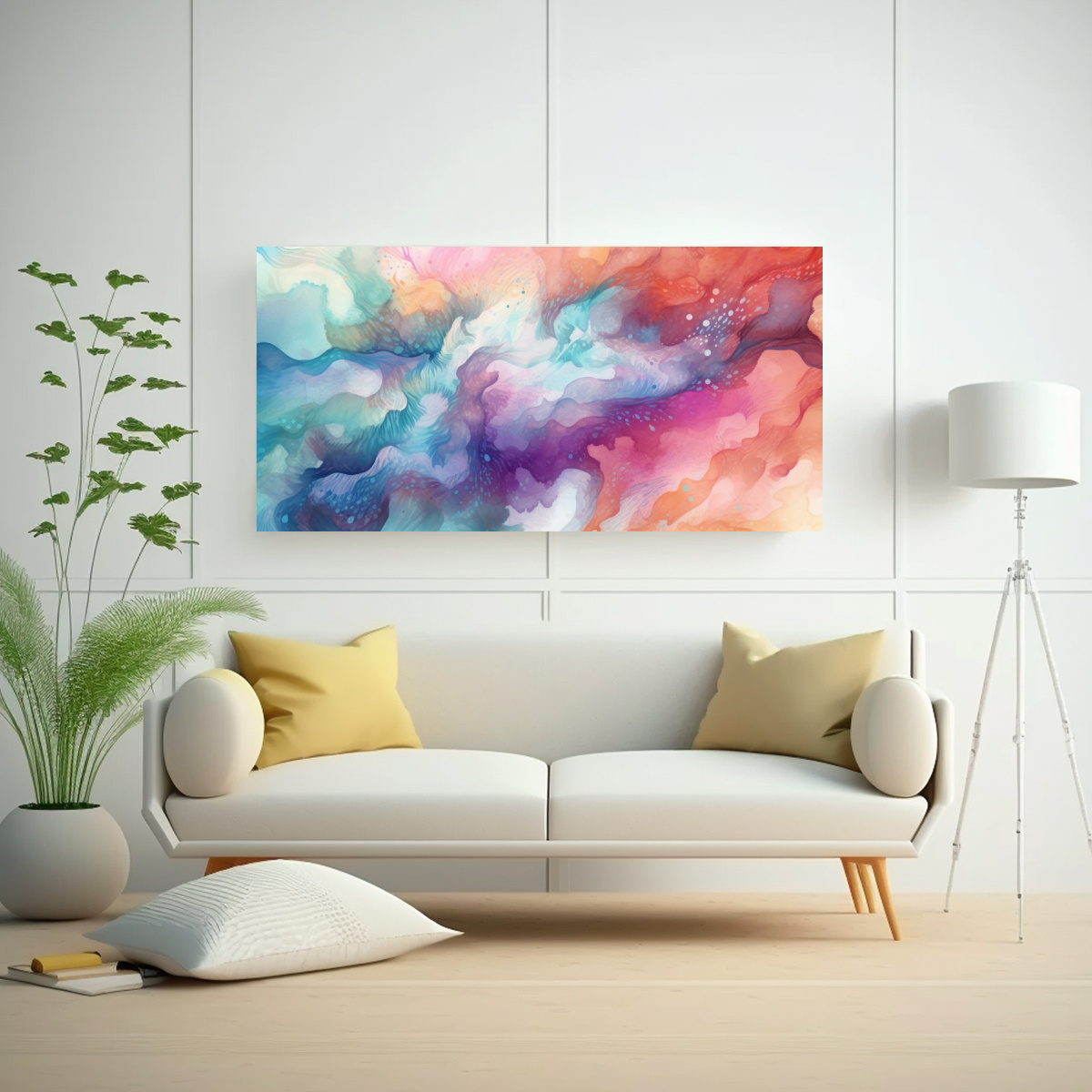 LIENZO TELA DISEÑO COMEDOR FONDO ACUARELA. 100X50 CM - 2
