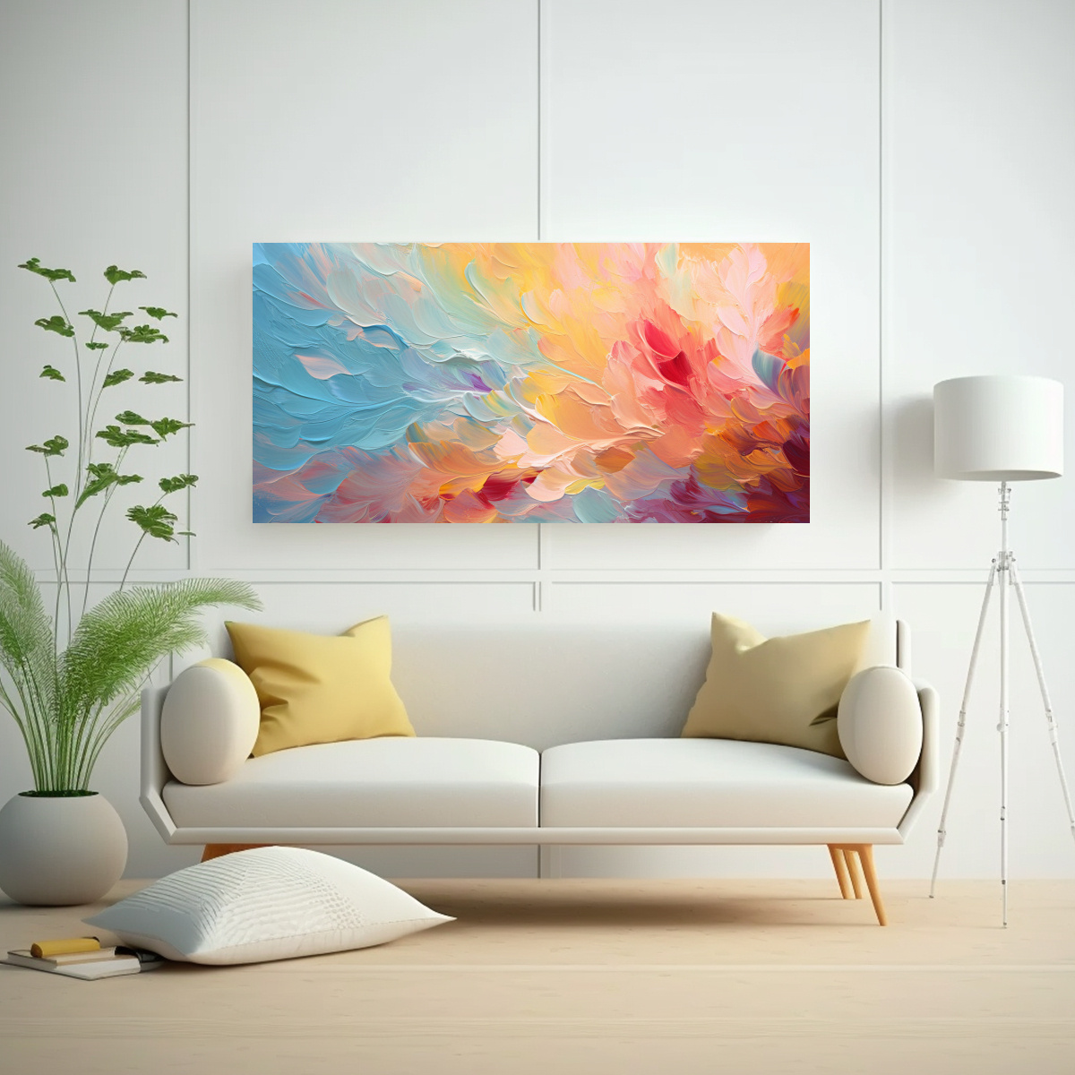 PINTURA FLORAL ABSTRACTA EN TELA: ROJO AMARILLO 160X80 CM - 2