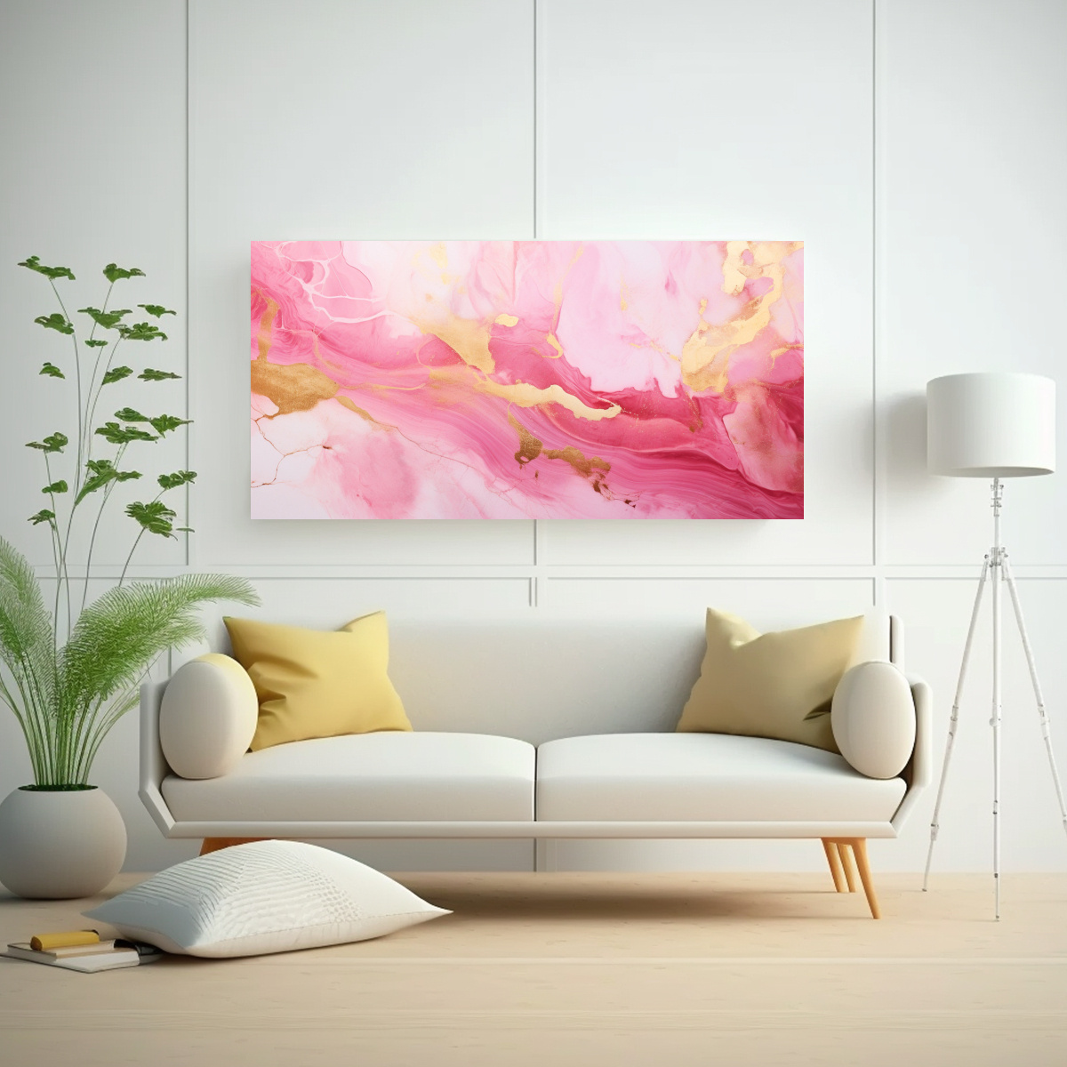 CUADRO LIENZO DECORATIVO MÁRMOL ROSA Y DORADO 100X50 CM - 2