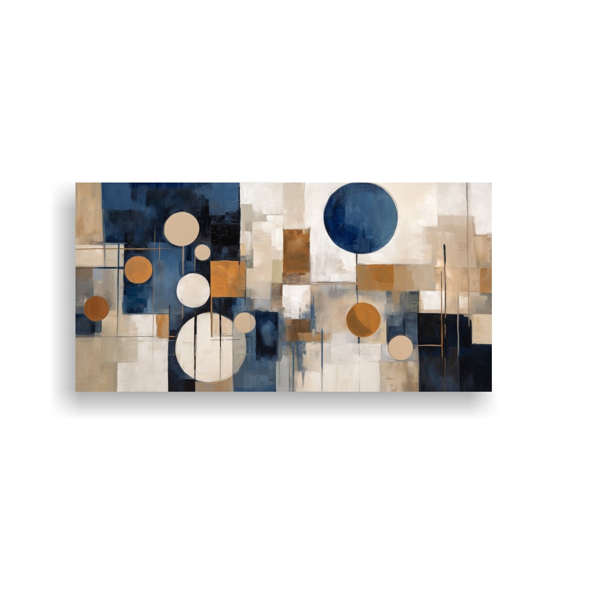 PINTURA ABSTRACTA EN TONOS OSCURO AZUL, BEIGE Y 80X40 CM - 1