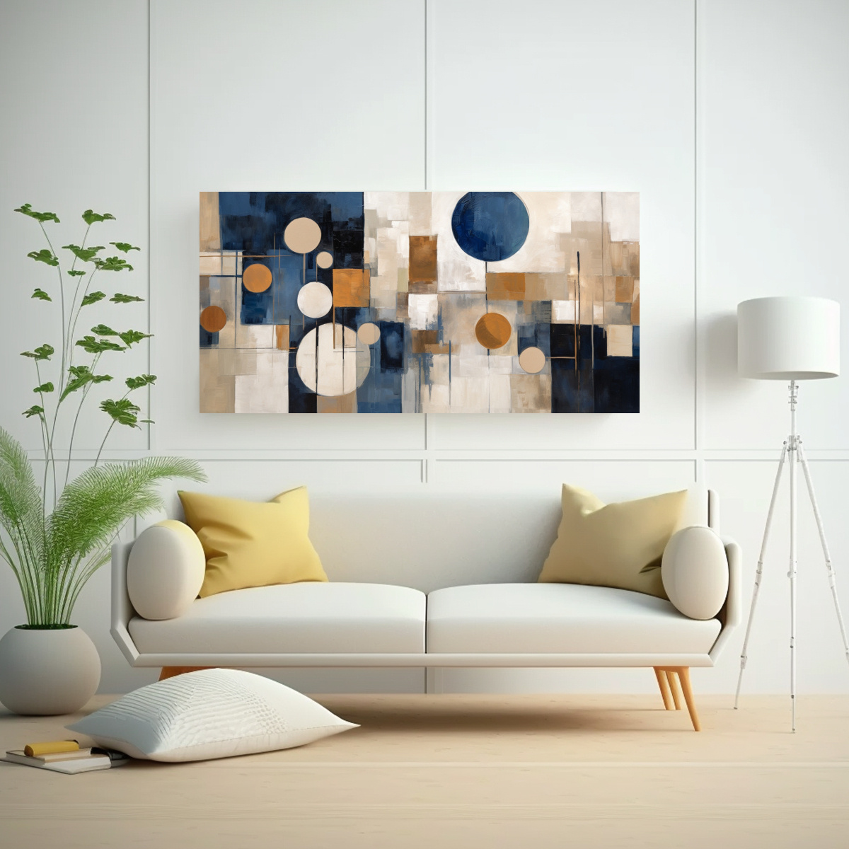 PINTURA ABSTRACTA EN TONOS OSCURO AZUL, BEIGE Y 80X40 CM - 2