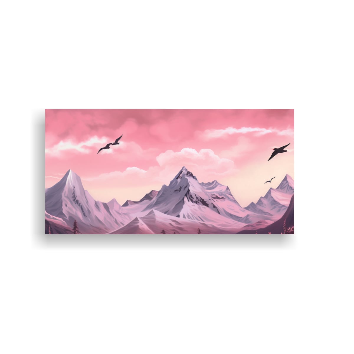 CUADRO DE TELA MODERNO CON MONTAÑA Y AVES EN 100X50 CM - 1