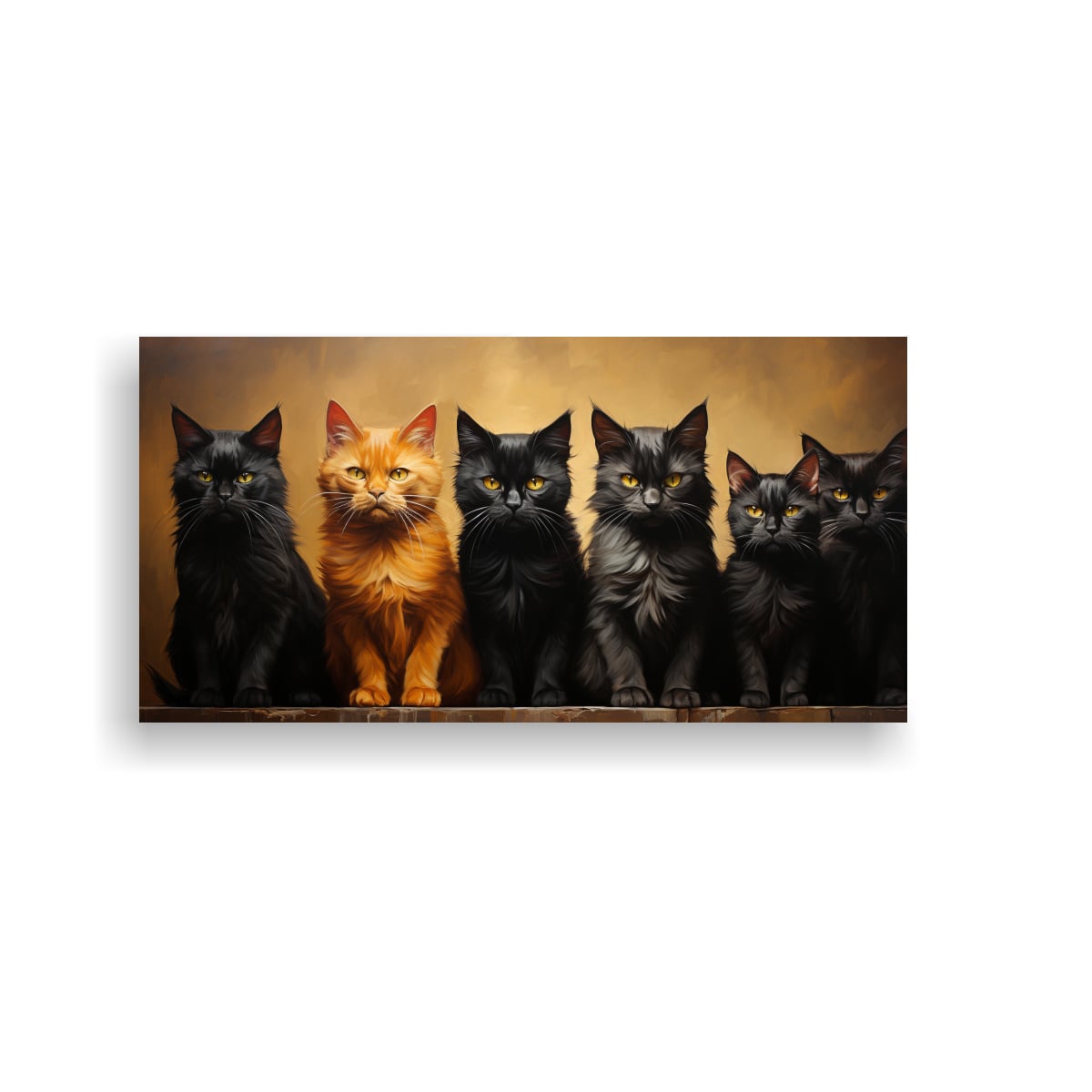 PINTURA DE GATOS NEGROS REFLEJADOS EN UNA PILA. 100X50 CM - 1