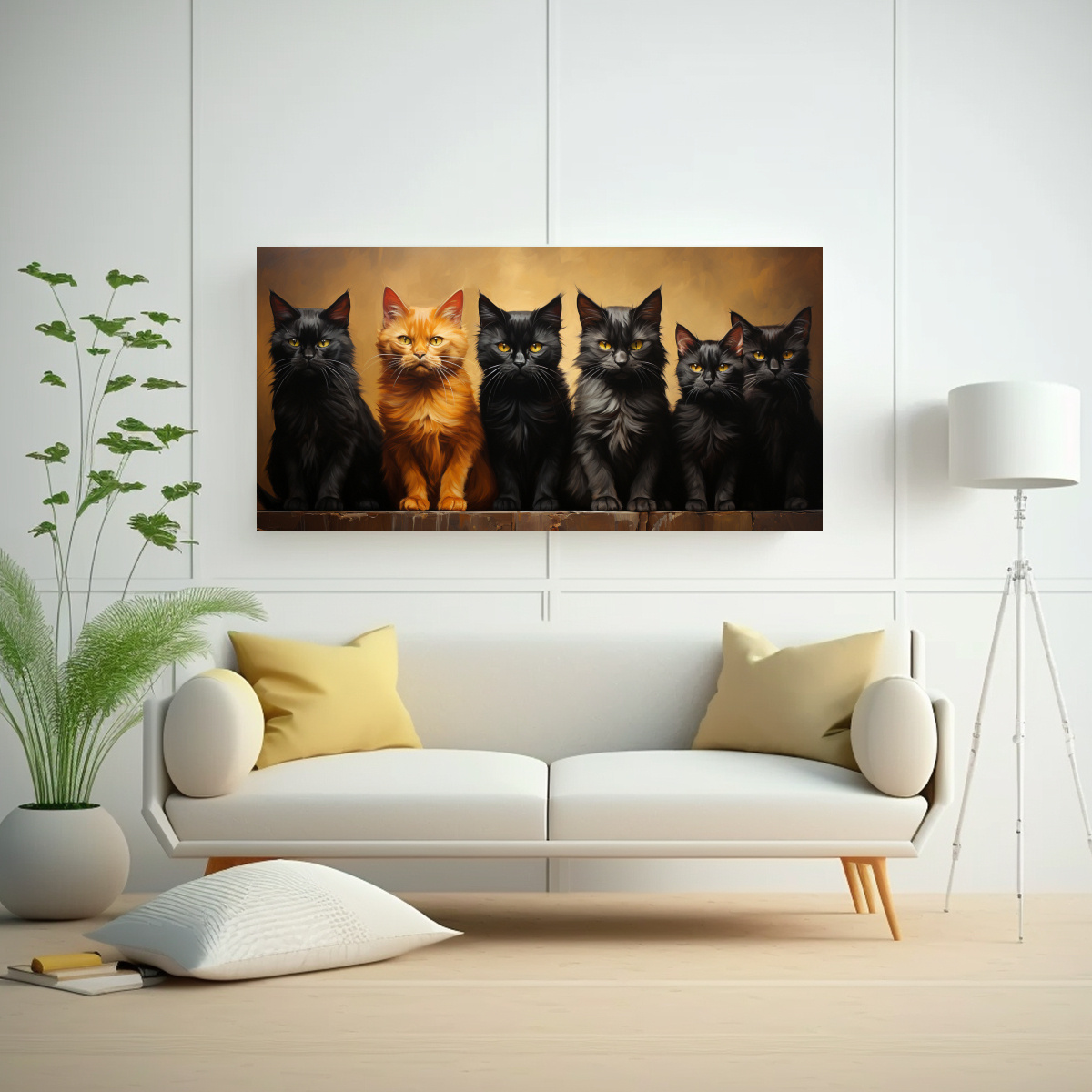 PINTURA DE GATOS NEGROS REFLEJADOS EN UNA PILA. 100X50 CM - 2