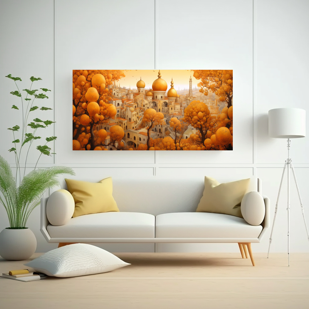 CUADRO PAISAJE URBANO OTOÑAL CON ÁRBOLES EN 80X40 CM - 2