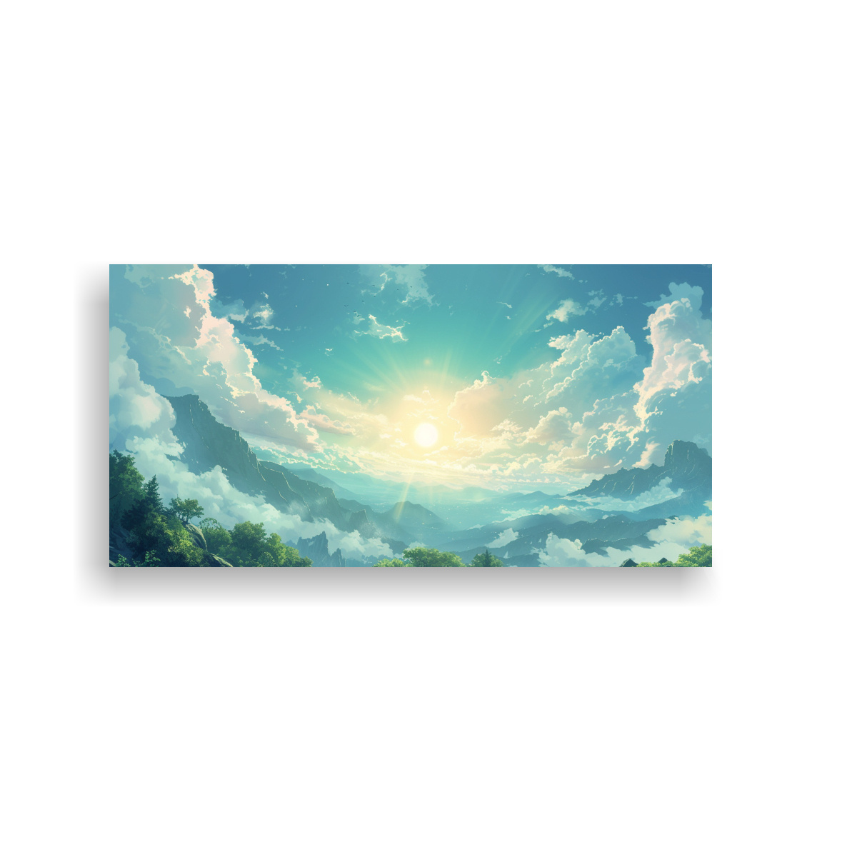 PINTURA DECORATIVA DE ESCENA CON SOL, NUBES Y 80X40 CM - 1