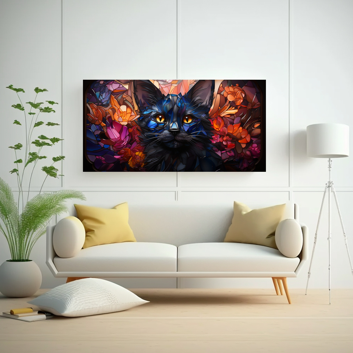 VIDRIERA DIGITAL DE GATO LYKOI EN PINTURA 80X40 CM - 2