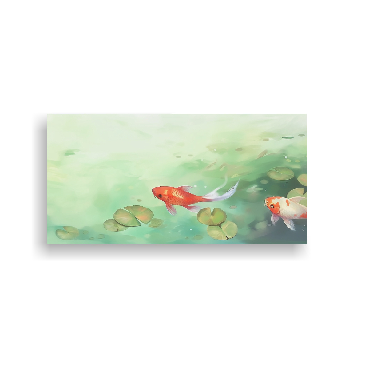 PINTURA DECORATIVA: DOS PECES FLOTAN EN ESTANQUE 140X70 CM - 1