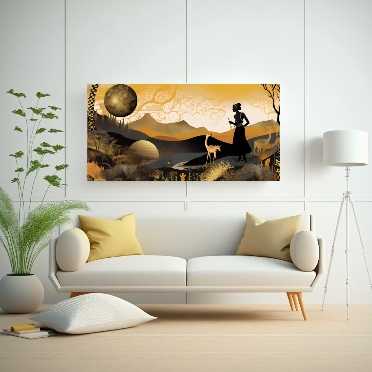 PINTURA ABSTRACTA DORADA AFRICANA: CUADRO 140X70 CM - 2