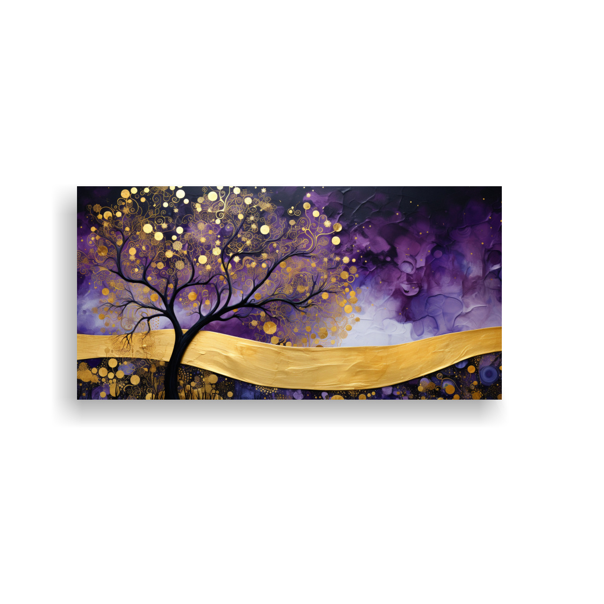 PINTURA DECORATIVA DE ÁRBOL EN MORADO Y AMARILLO 120X60 CM - 1