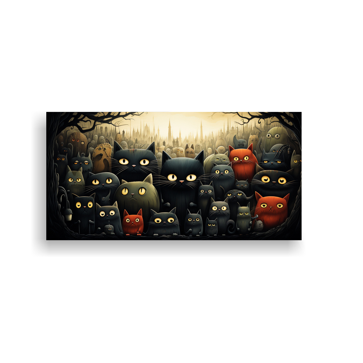 LIENZO DE TELA CON TEMA DE GATOS NEGROS EN 160X80 CM - 1