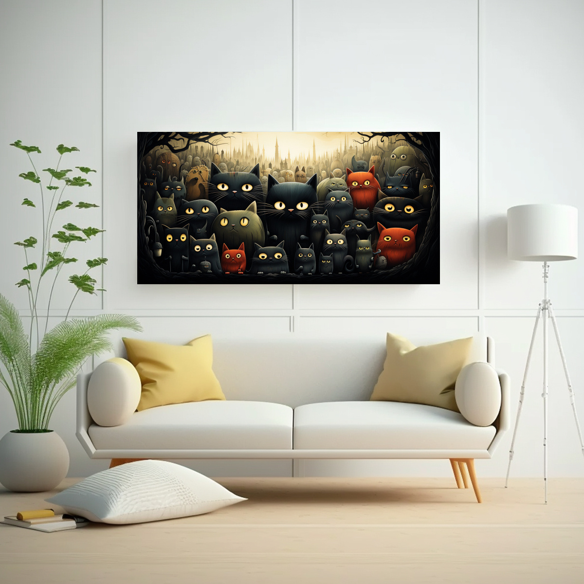 LIENZO DE TELA CON TEMA DE GATOS NEGROS EN 160X80 CM - 2
