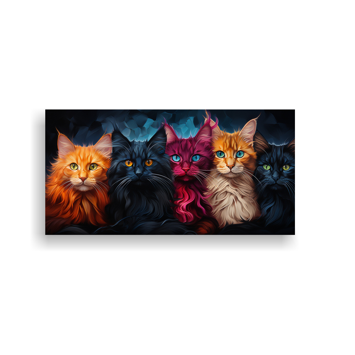 CUADRO DE GATOS DE COLORES EN LIENZO CON TONOS 140X70 CM - 1