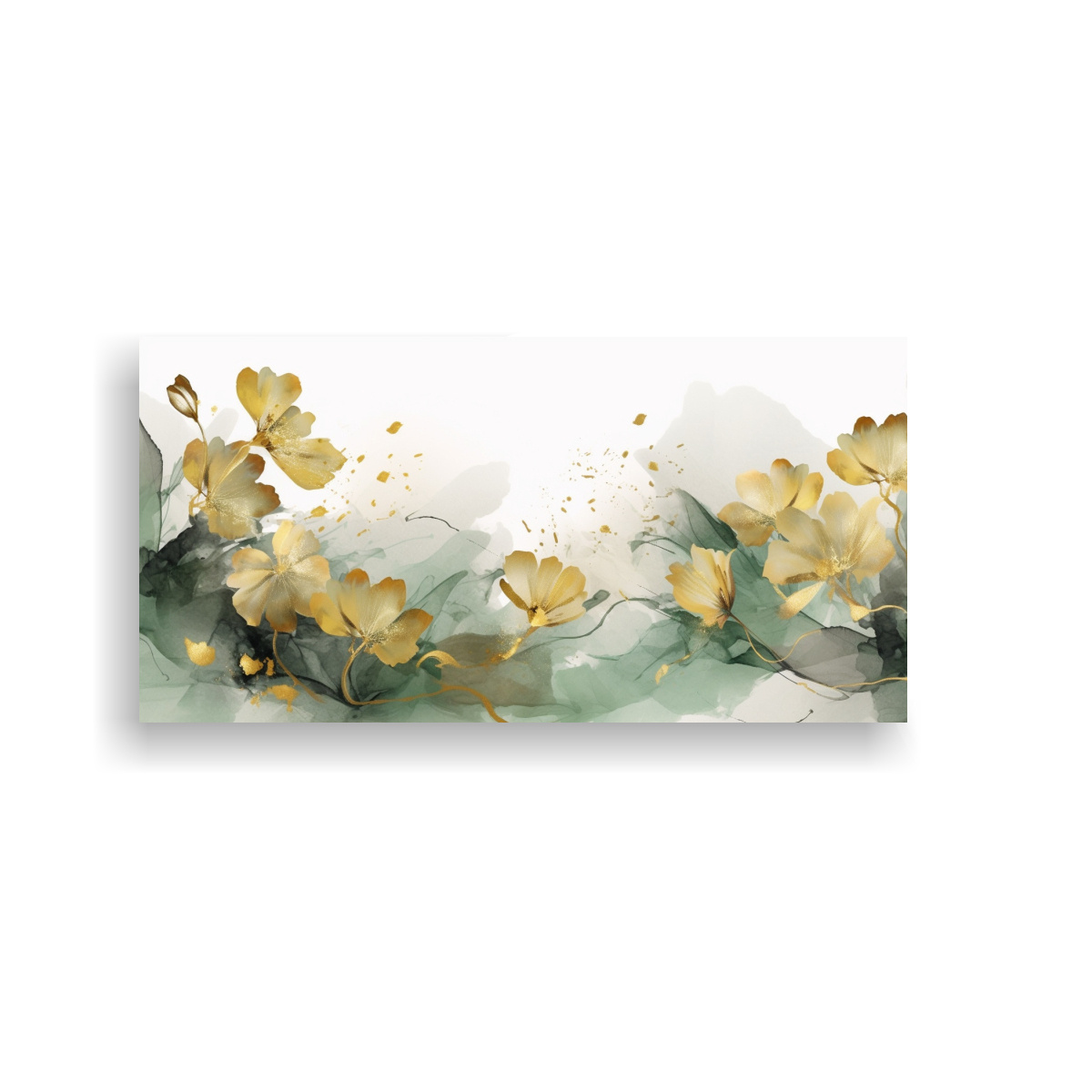 CUADRO ABSTRACTO FLORAL EN ACUARELA VERDE Y 80X40 CM - 1