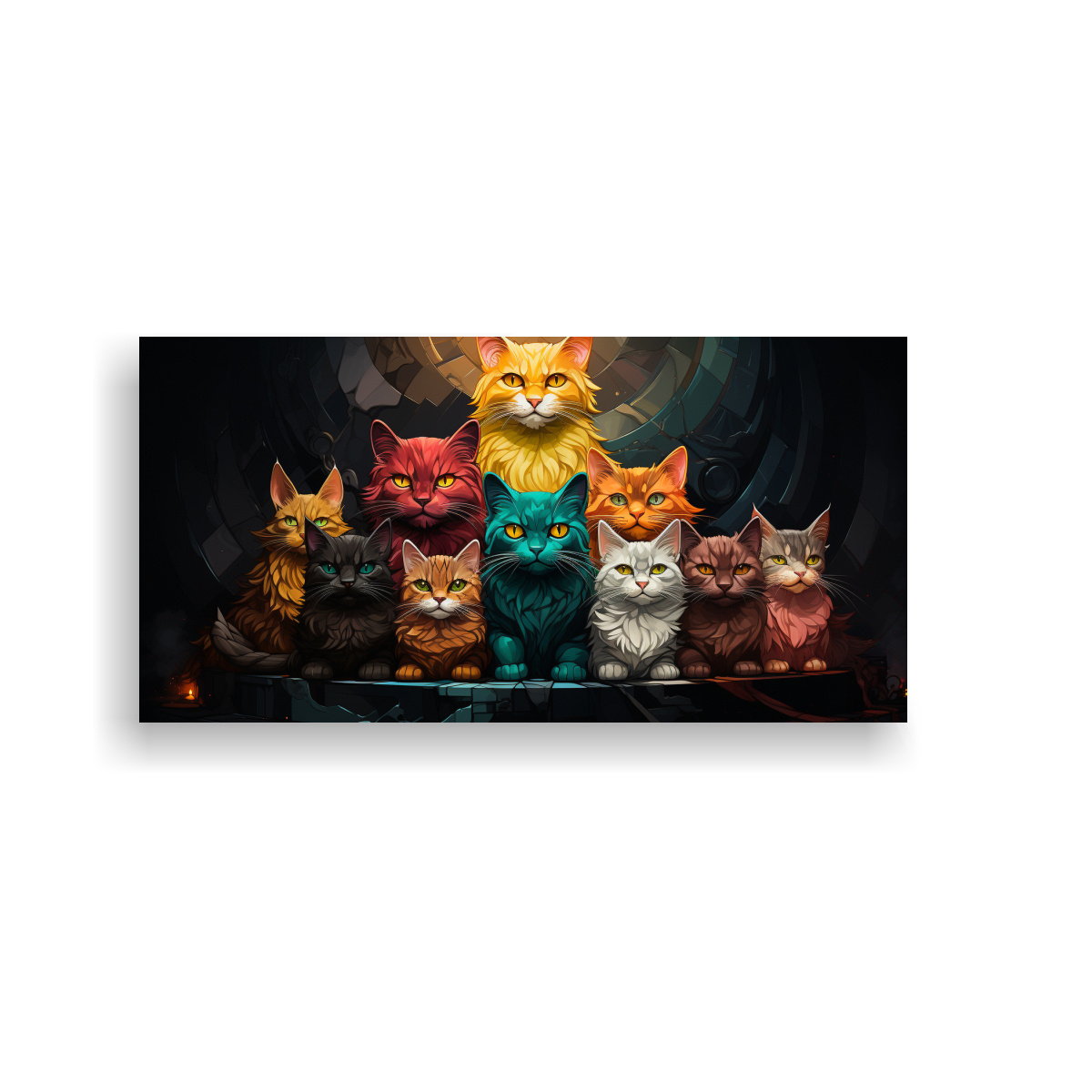 PINTURA DE GATOS DE COLORES APILADOS. 100X50 CM - 1