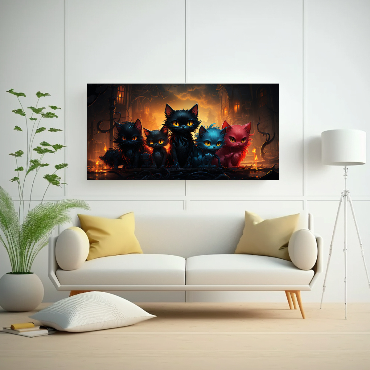 LIENZO DE TELA COMEDOR MONSTRUOS GATITOS MALVADOS 120X60 CM - 2