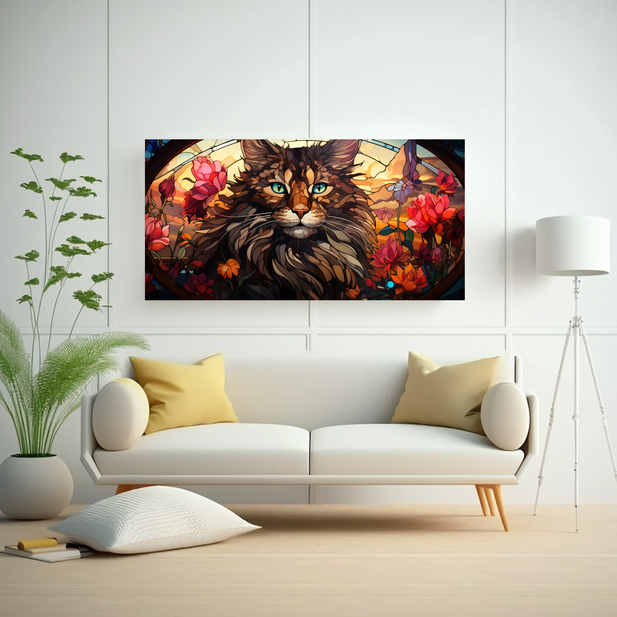 LIENZO ABSTRACCIÓN GATO ADORABLE VIDRIERA 60X30 CM - 2