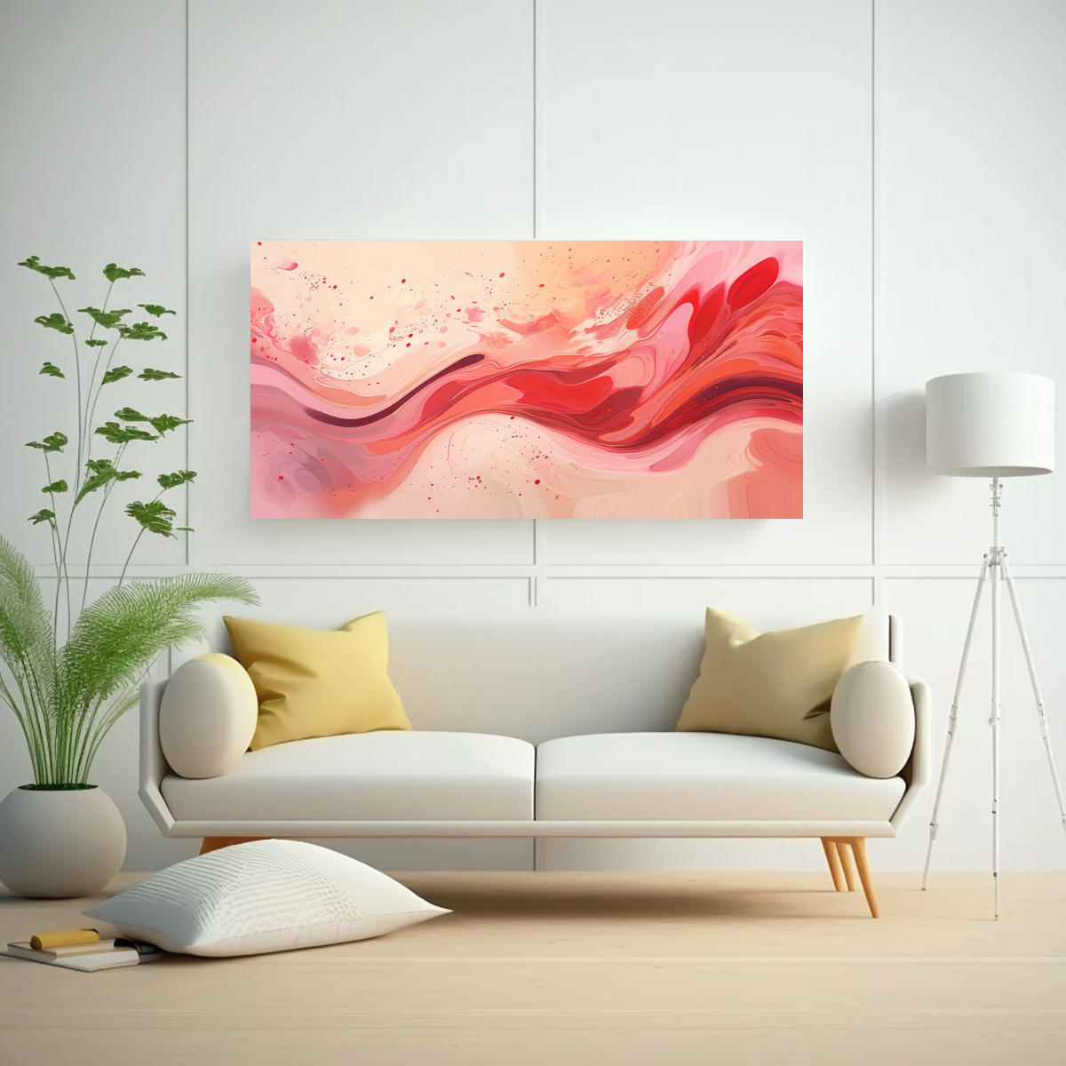 PINTURA ABSTRACTA MINIMALISTA EN TONOS ROJOS Y 60X30 CM - 2