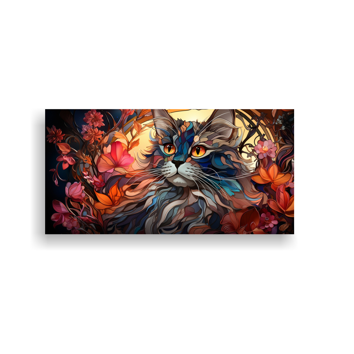 PINTURA DE GATO SONRIENTE EN VITRAL: DECORACIÓN 140X70 CM - 1