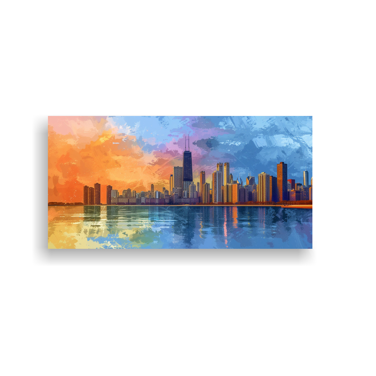 LIENZO COLORES SIMÉTRICOS CHICAGO SKYLINE ESTILO 60X30 CM - 1