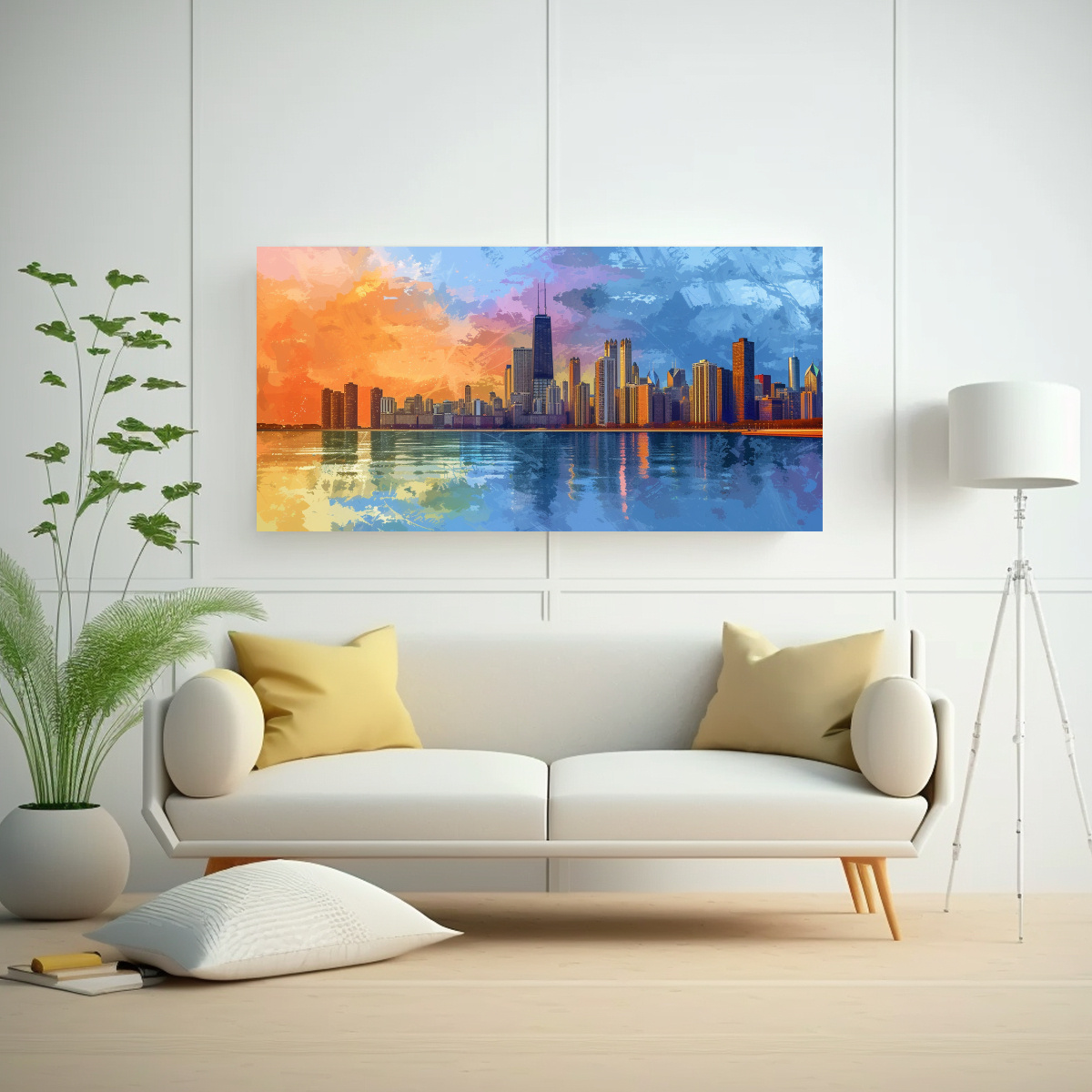 LIENZO COLORES SIMÉTRICOS CHICAGO SKYLINE ESTILO 60X30 CM - 2