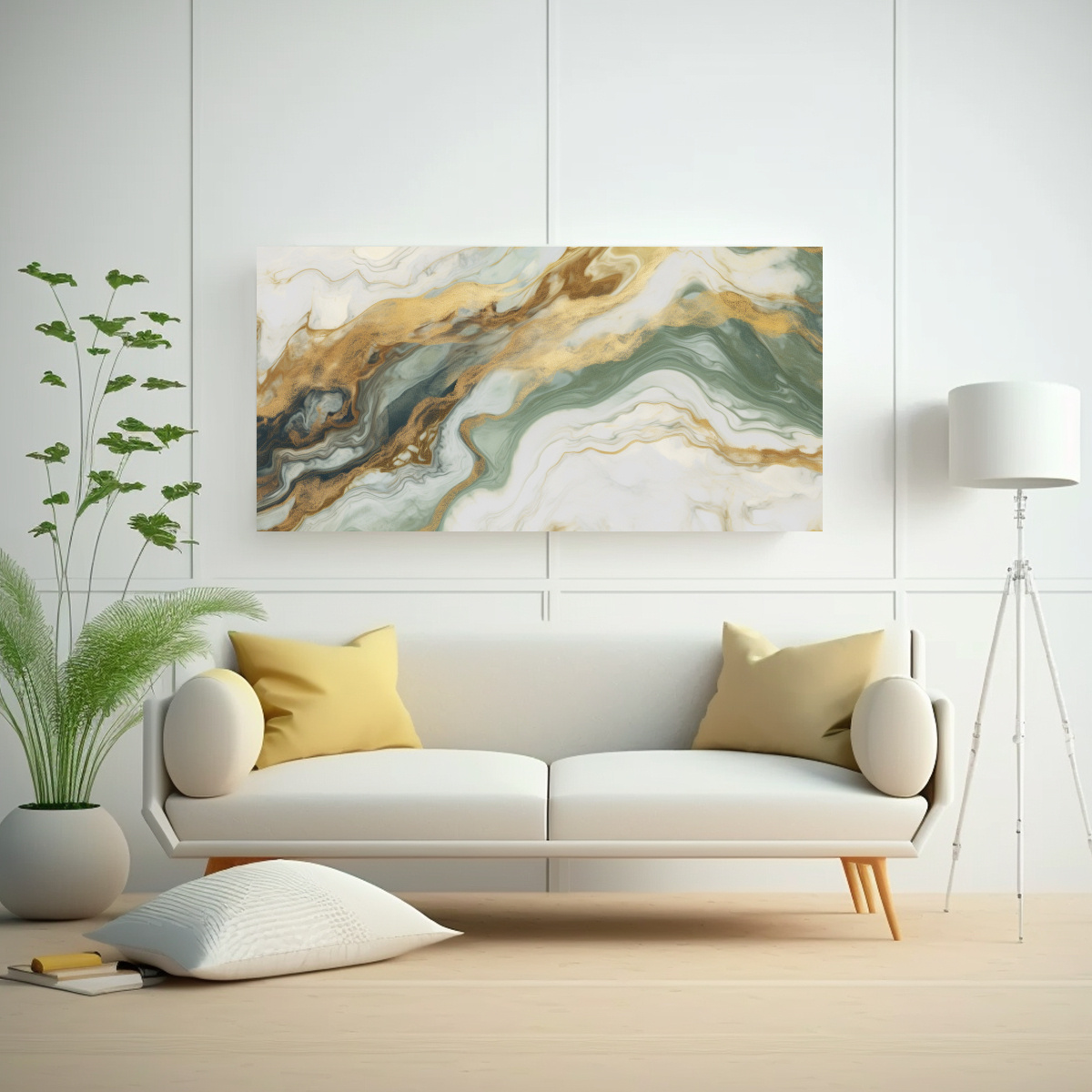 PINTURA ABSTRACTA EN MÁRMOL BEIGE, VERDE Y 140X70 CM - 2