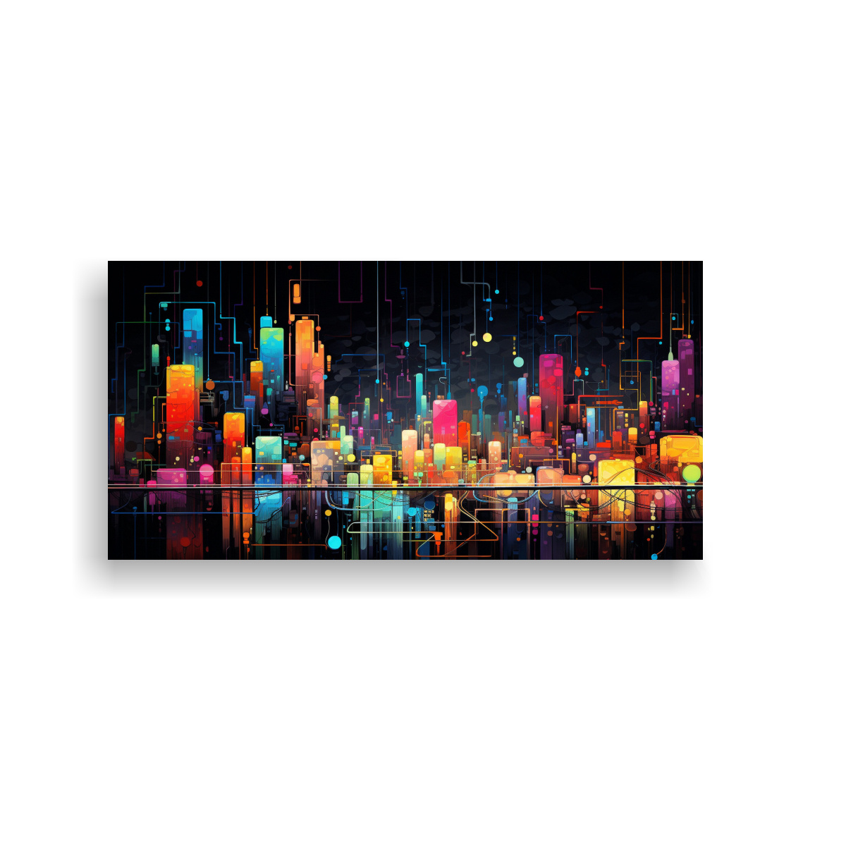 PINTURAS DECORATIVAS DE CIUDAD NOCTURNA EN TONOS 60X30 CM - 1