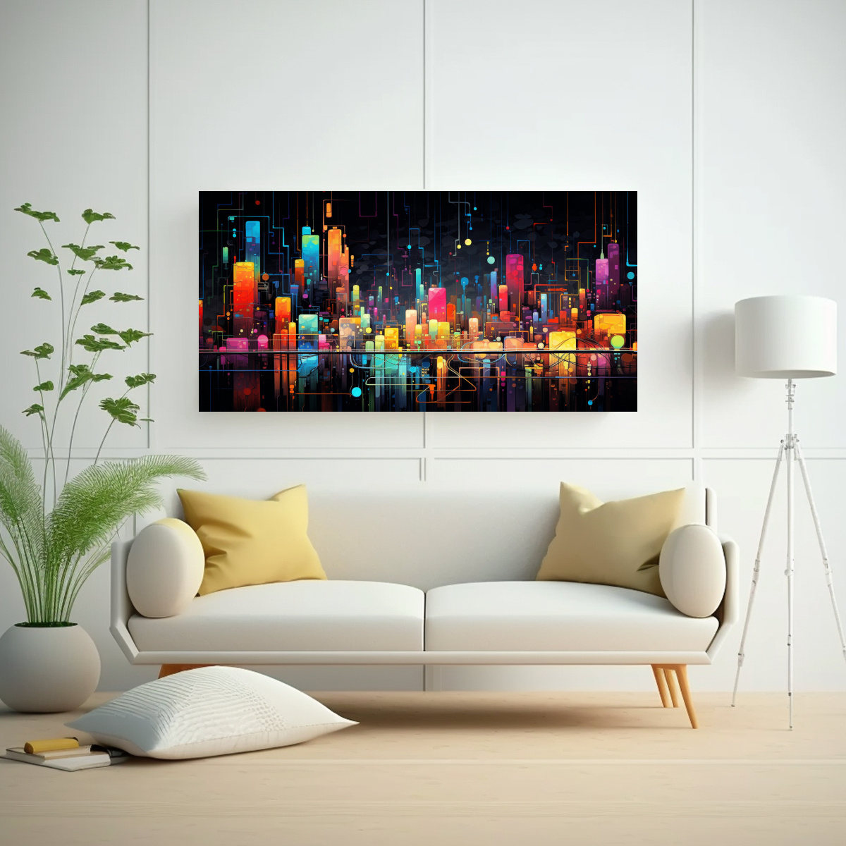 PINTURAS DECORATIVAS DE CIUDAD NOCTURNA EN TONOS 60X30 CM - 2