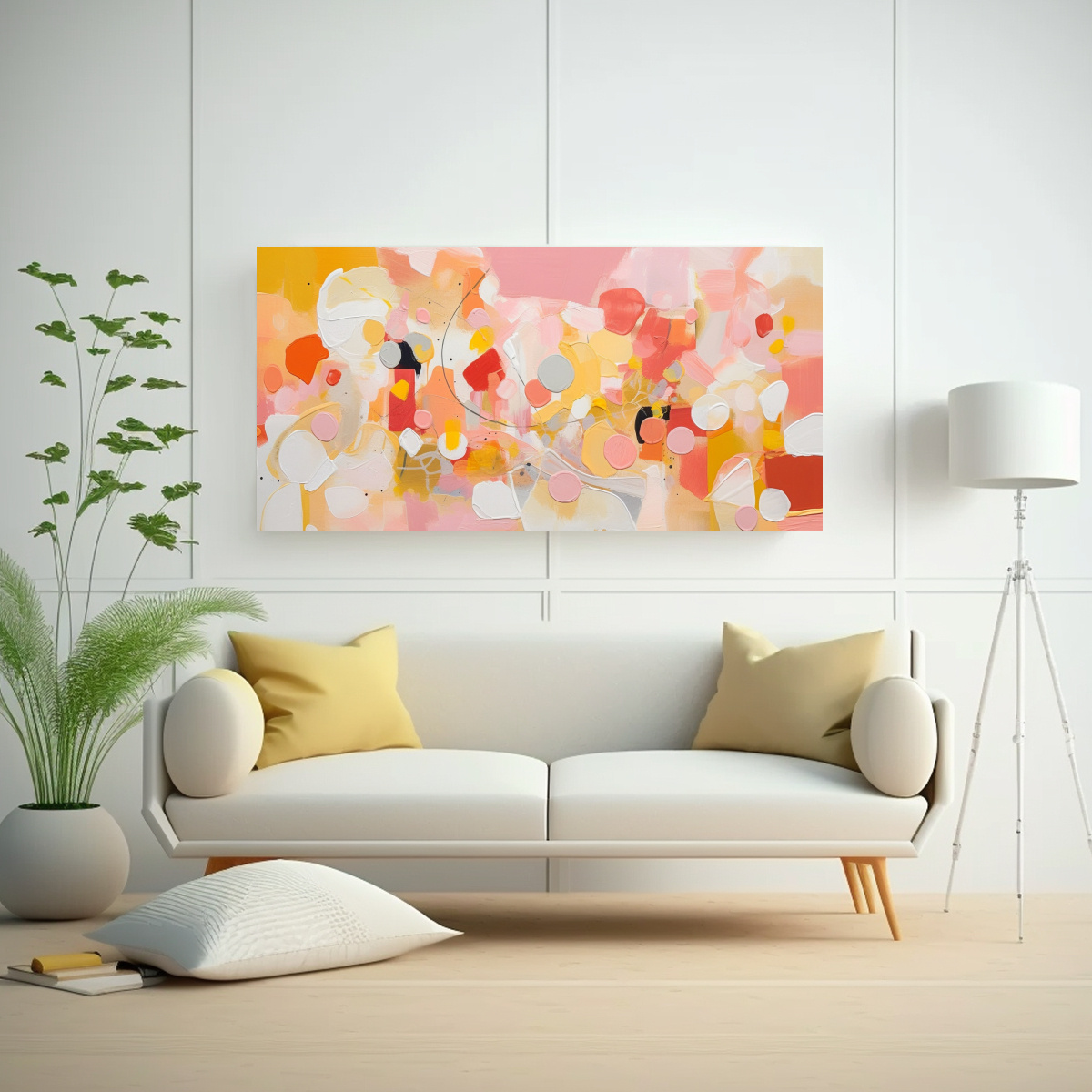PINTURA DECORATIVA AMARILLOS Y BLANCOS EN LIENZO 60X30 CM - 2