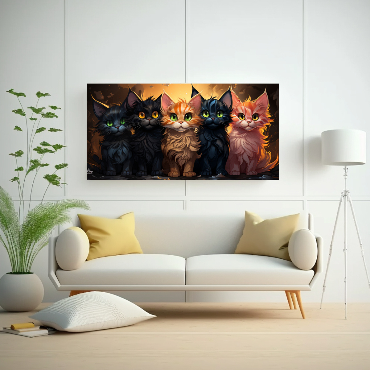 PINTURAS DECORATIVAS DE GATOS CON DETALLES 80X40 CM - 2