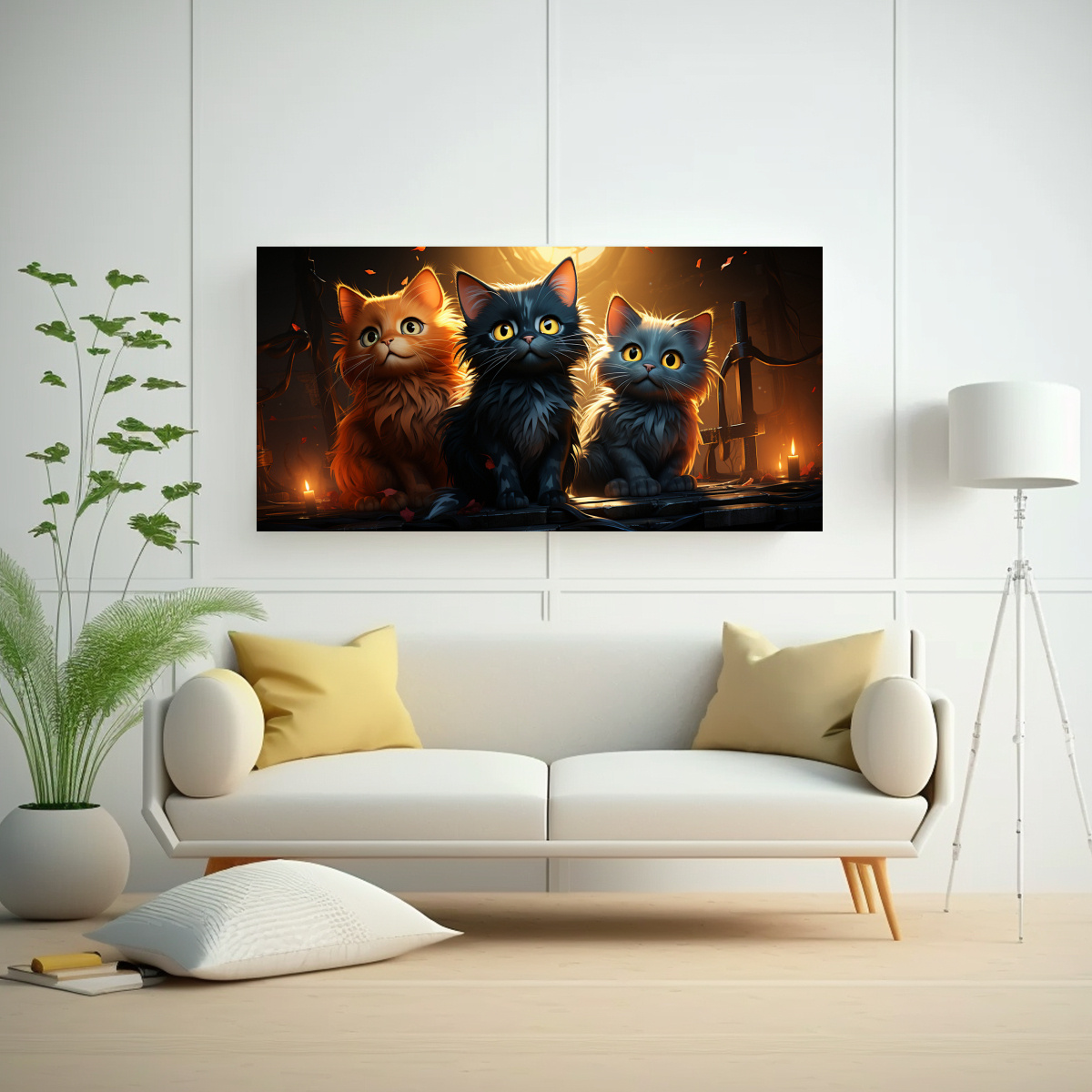 CUADRO DE TELA MINIMALISTA CON LINDOS GATOS 120X60 CM - 2