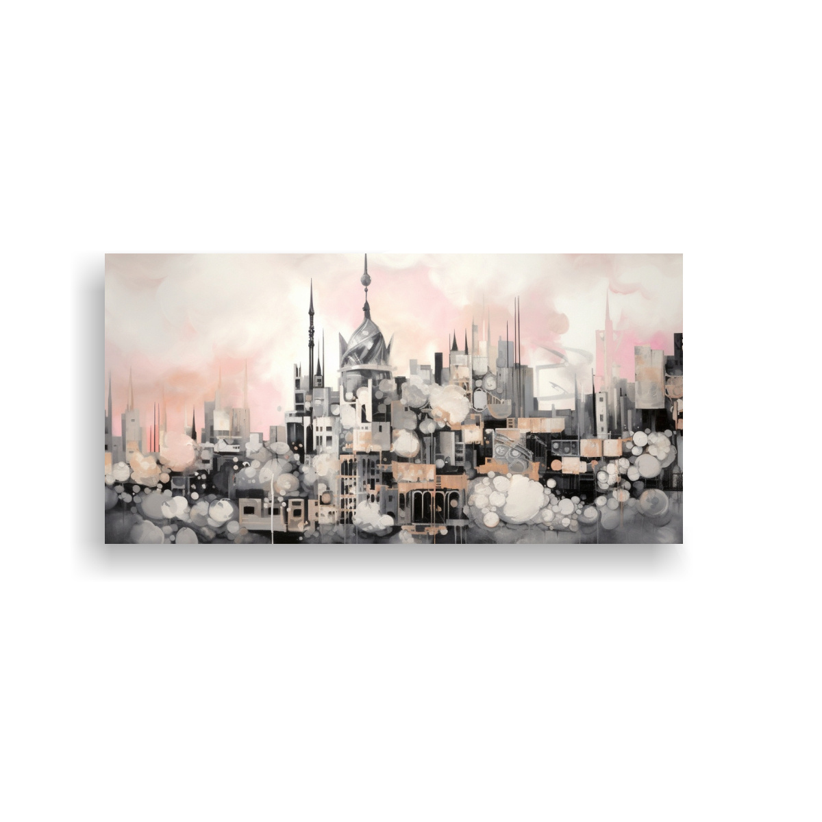 CUADRO DE TELA ABSTRACTO DE CIUDAD EN BLANCO Y 60X30 CM - 1