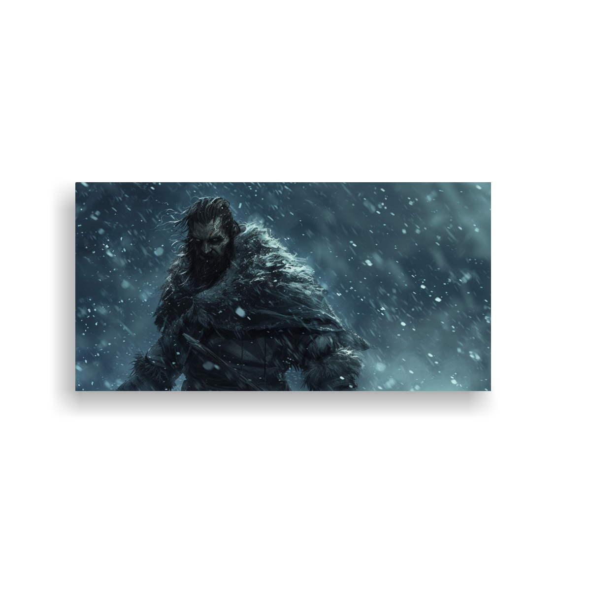 PINTURA ORIGINAL HOMBRE FEROZ EN LA NIEVE 21 ALTA 140X70 CM - 1