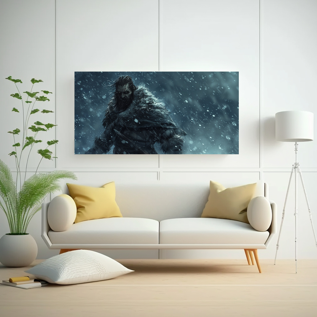 PINTURA ORIGINAL HOMBRE FEROZ EN LA NIEVE 21 ALTA 140X70 CM - 2