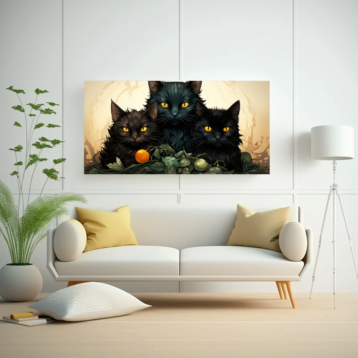 CUADRO EN BASTIDOR DE GATOS NEGROS APILADOS 100X50 CM - 2