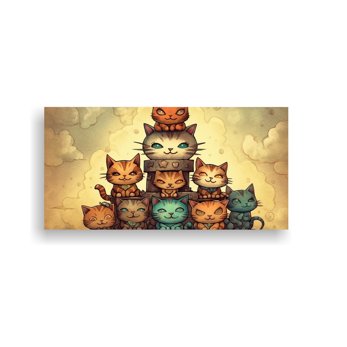 CUADROS DECORATIVOS DE GATOS EN UN MONTÓN, 100X50 CM - 1