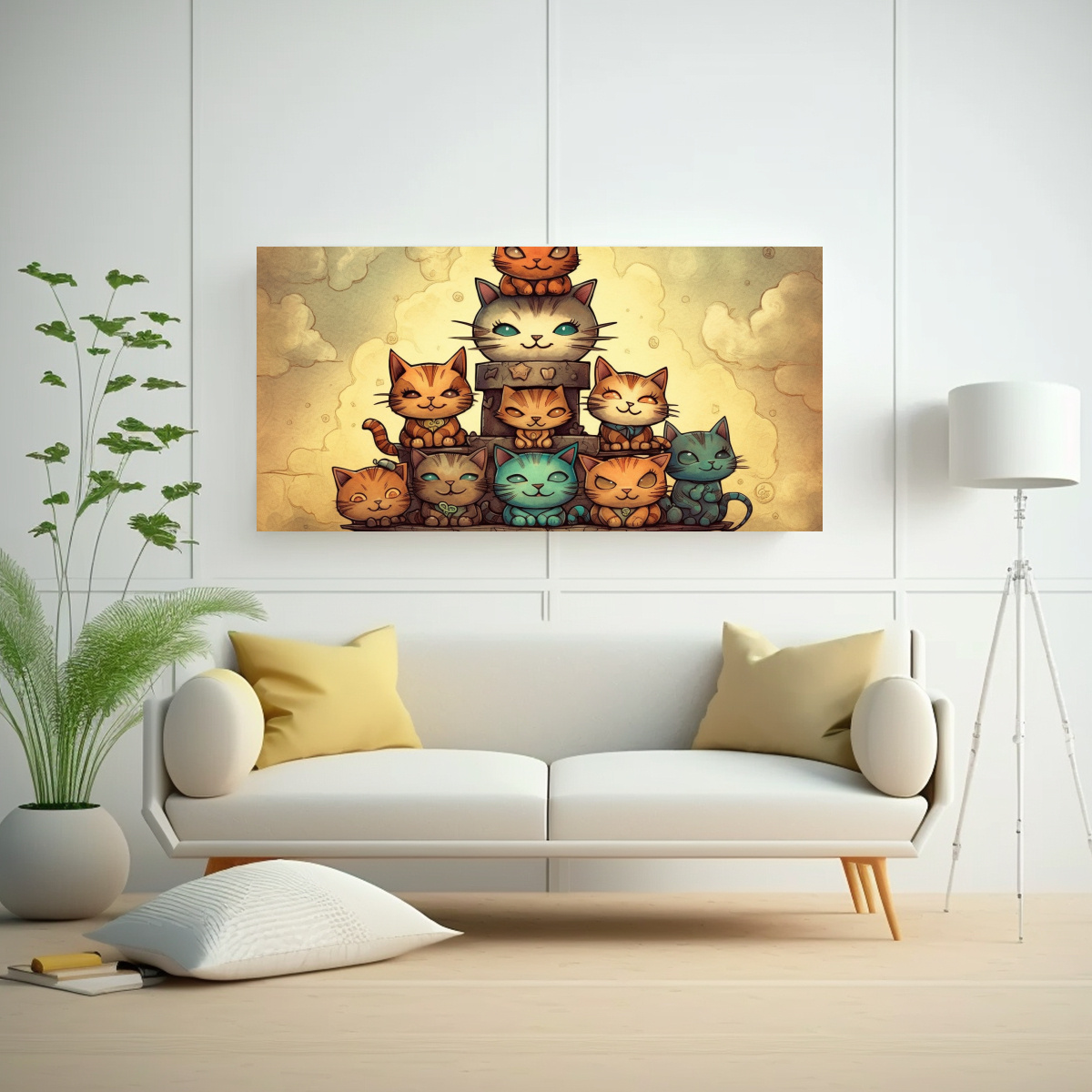 CUADROS DECORATIVOS DE GATOS EN UN MONTÓN, 100X50 CM - 2