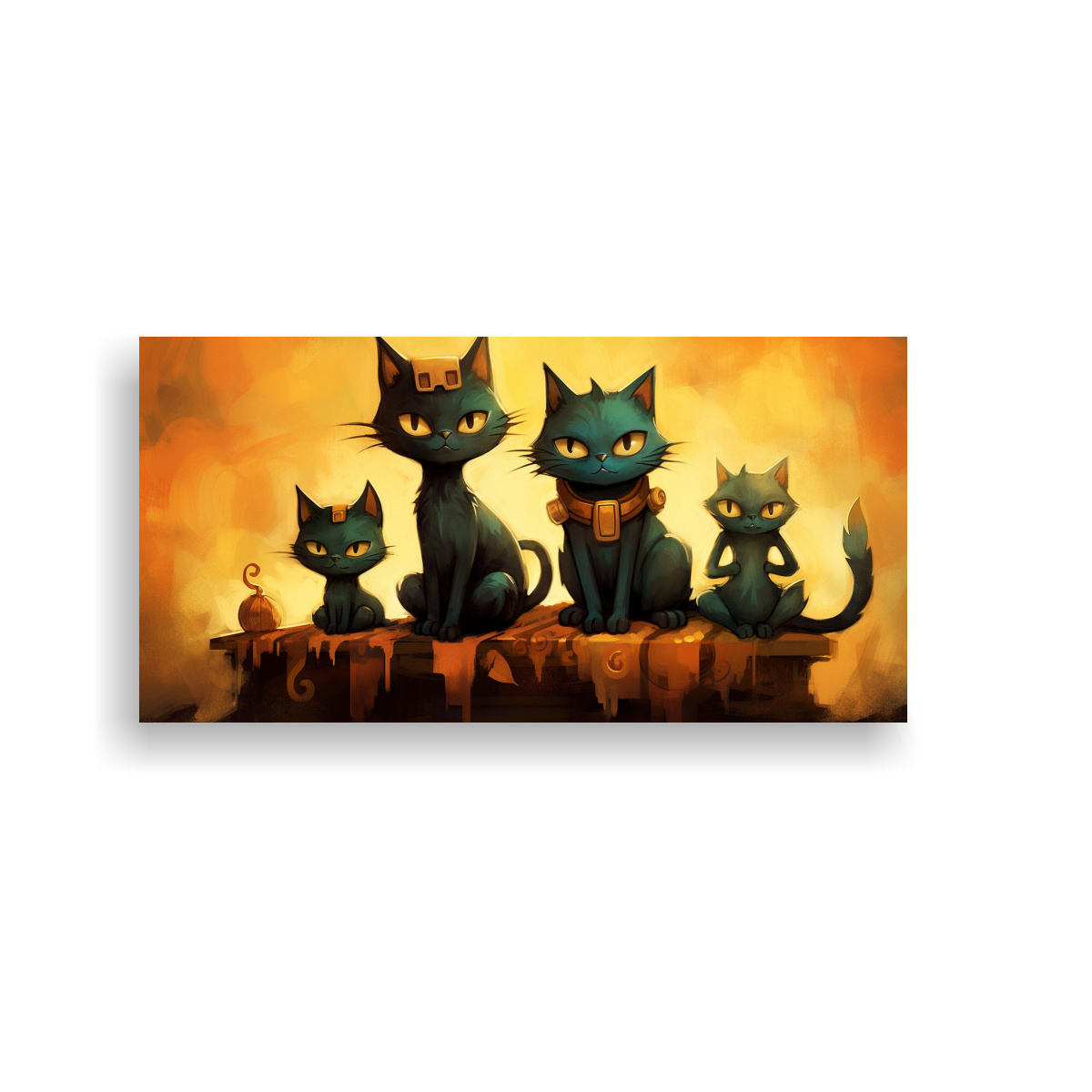 CUADRO GATOS NEGROS SOBRE PILA, MIRANDO AL 100X50 CM - 1