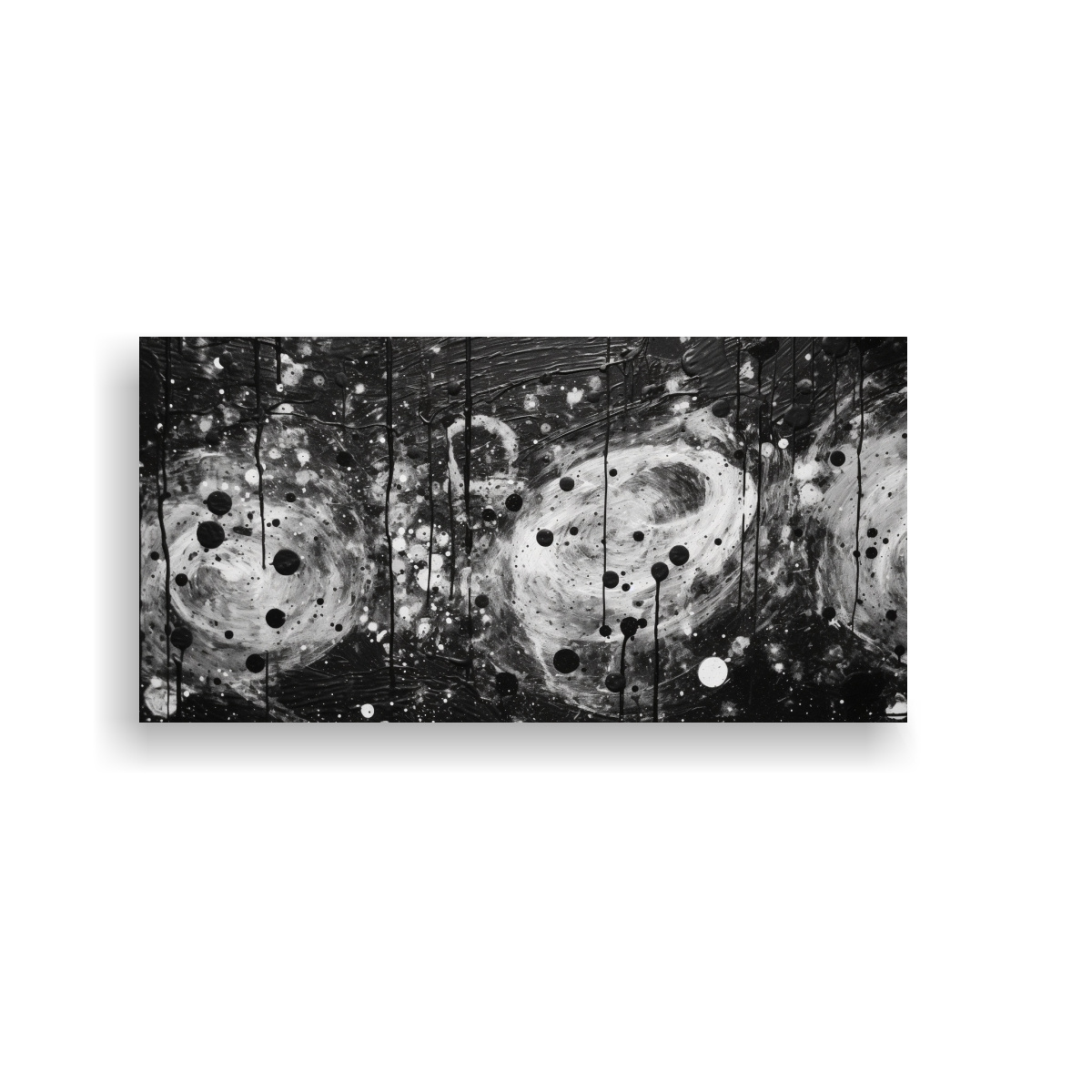 PINTURA ABSTRACTA EN BLANCO Y NEGRO CON CÍRCULOS 140X70 CM - 1